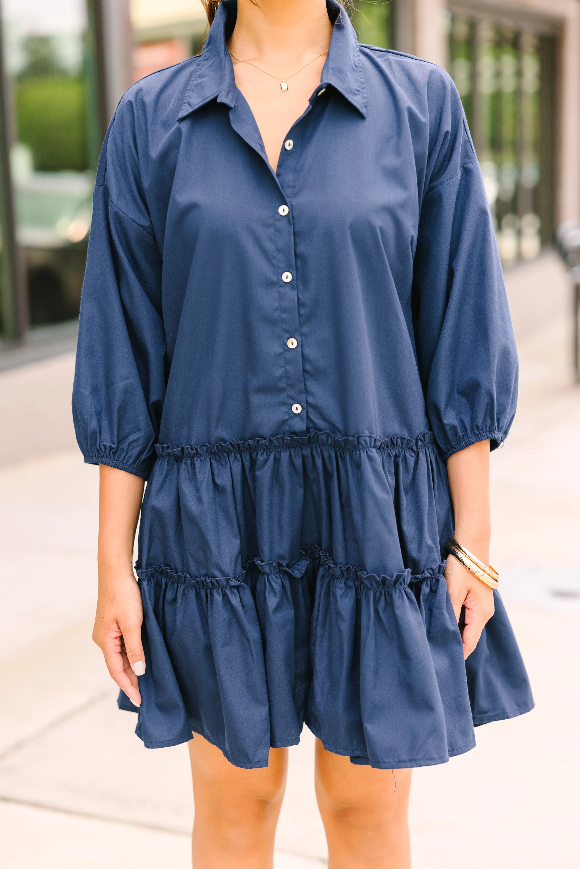 Longing For You Navy Blue Tiered Babydoll Dress