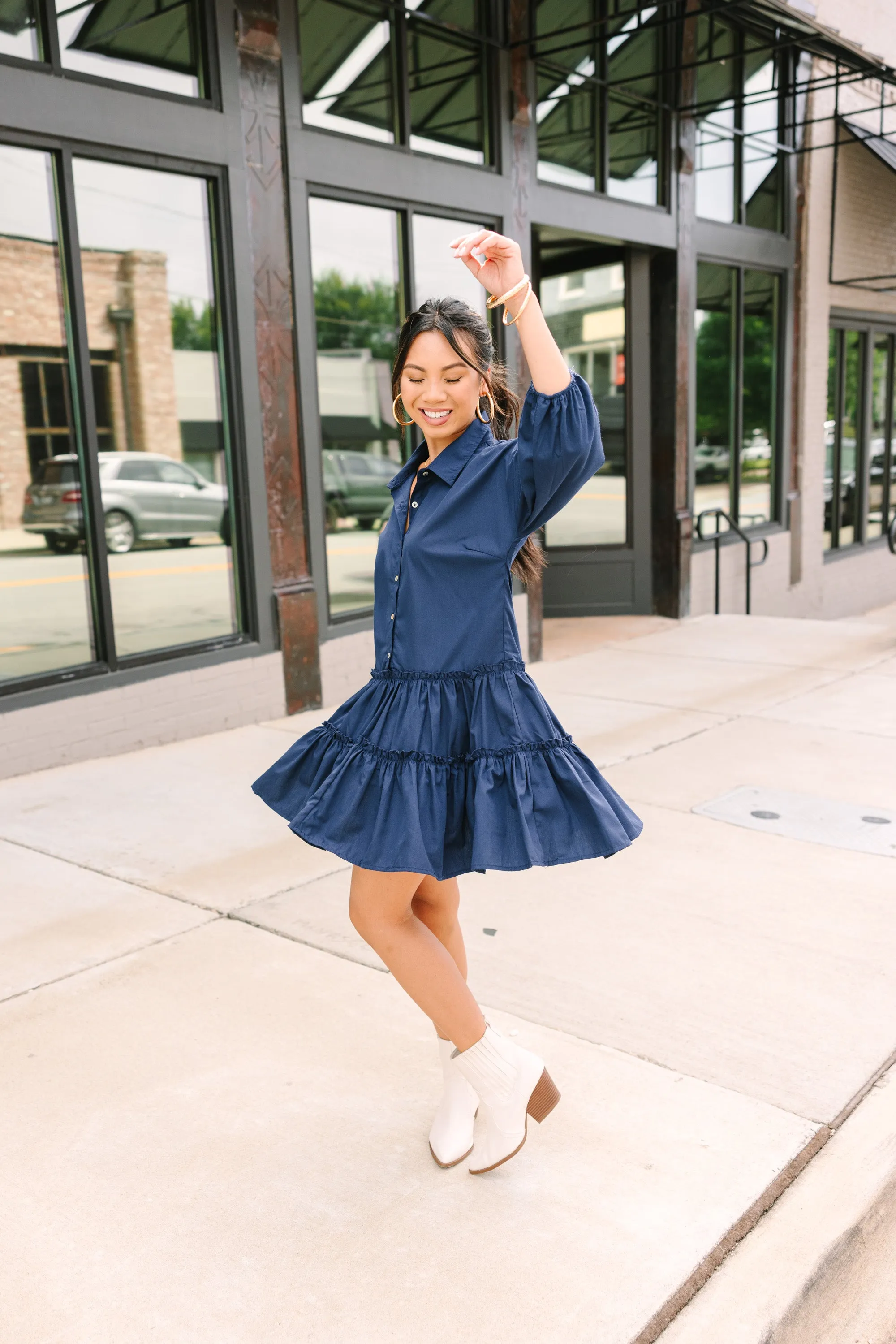 Longing For You Navy Blue Tiered Babydoll Dress