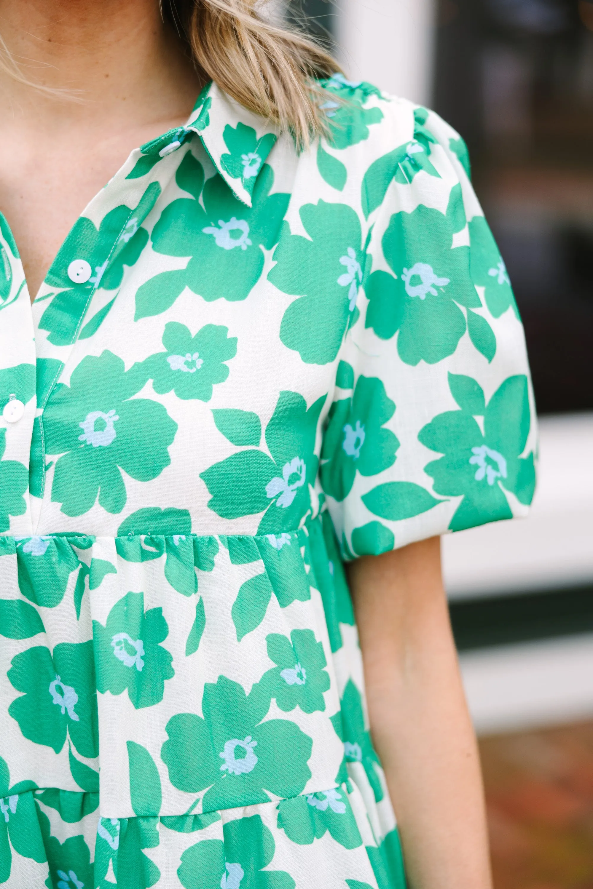 Look Where You Are Kelly Green Floral Babydoll Dress