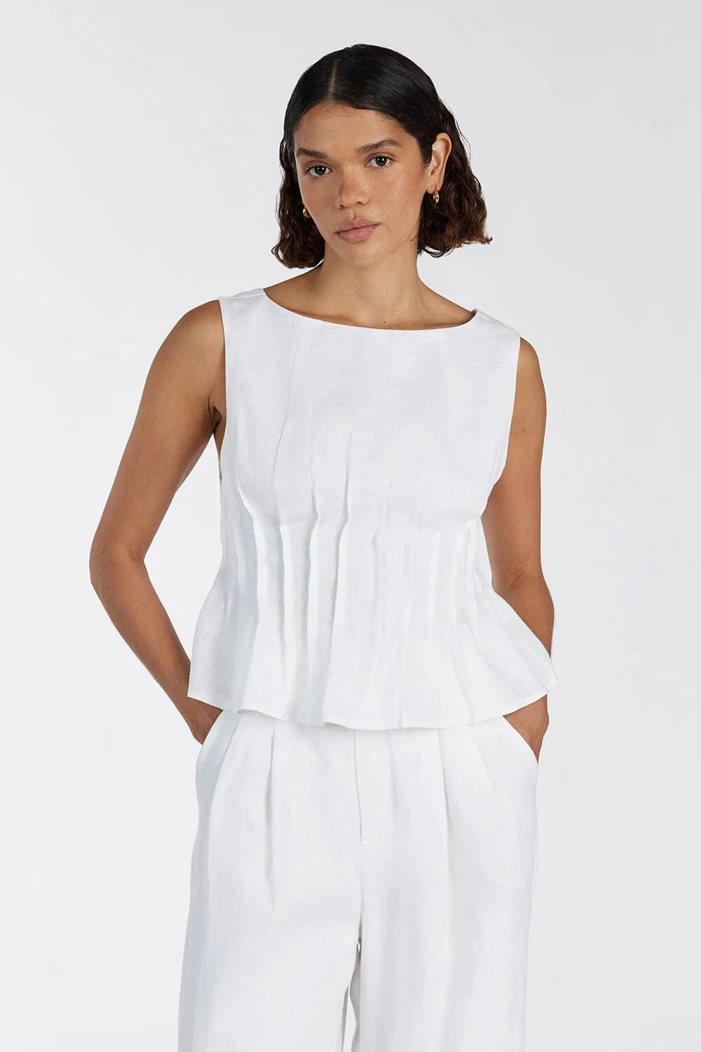 MANA WHITE PINTUCK TOP