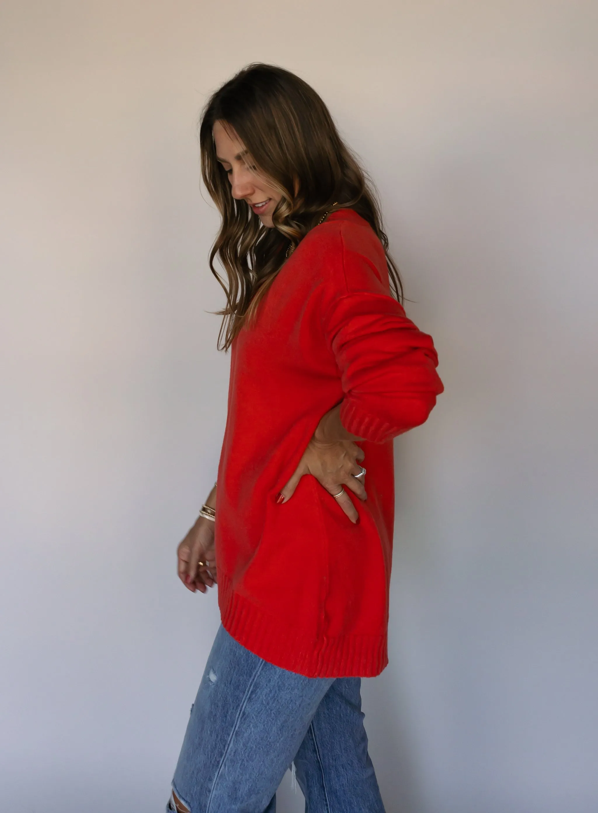 Marlowe V-Neck Sweater - Red - Final Sale