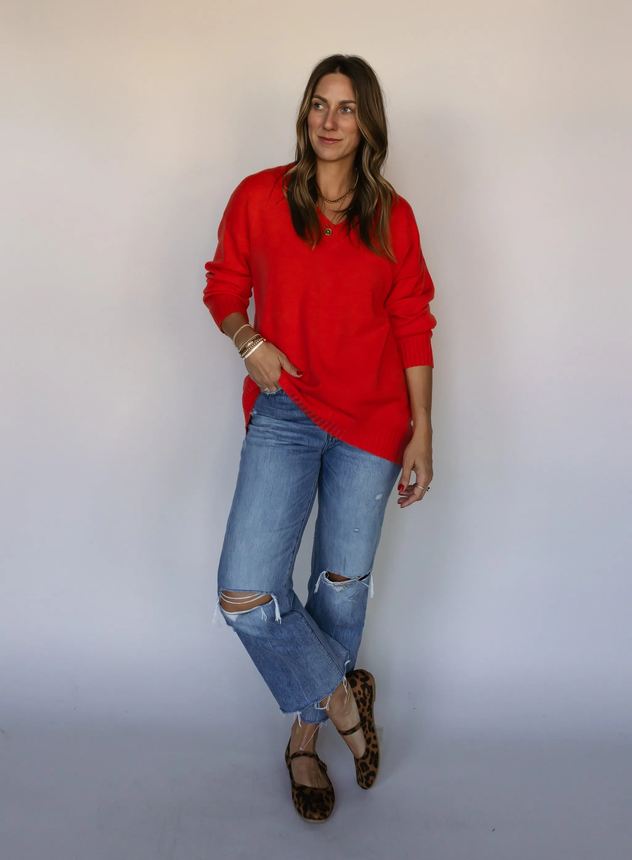Marlowe V-Neck Sweater - Red - Final Sale