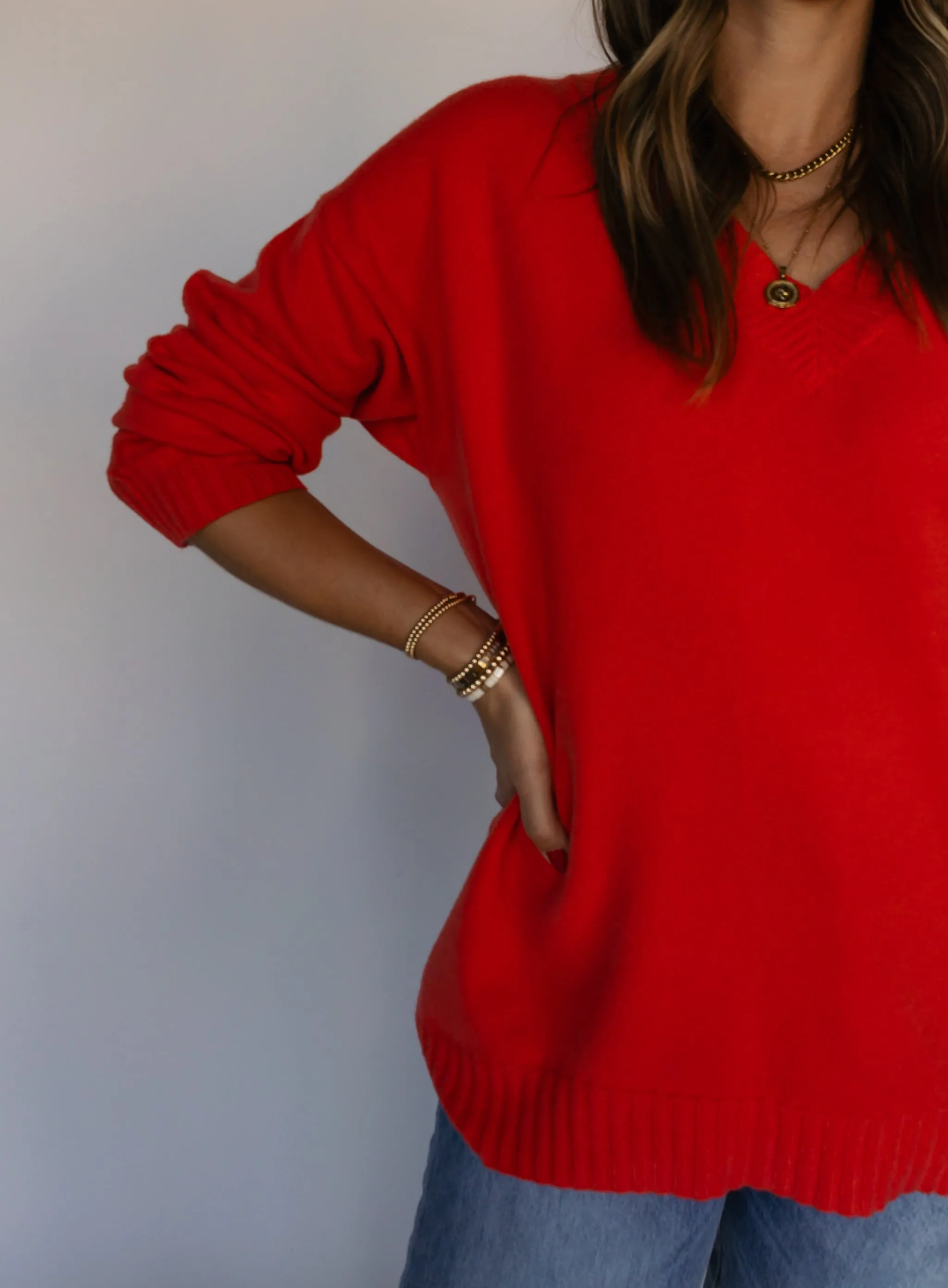Marlowe V-Neck Sweater - Red - Final Sale