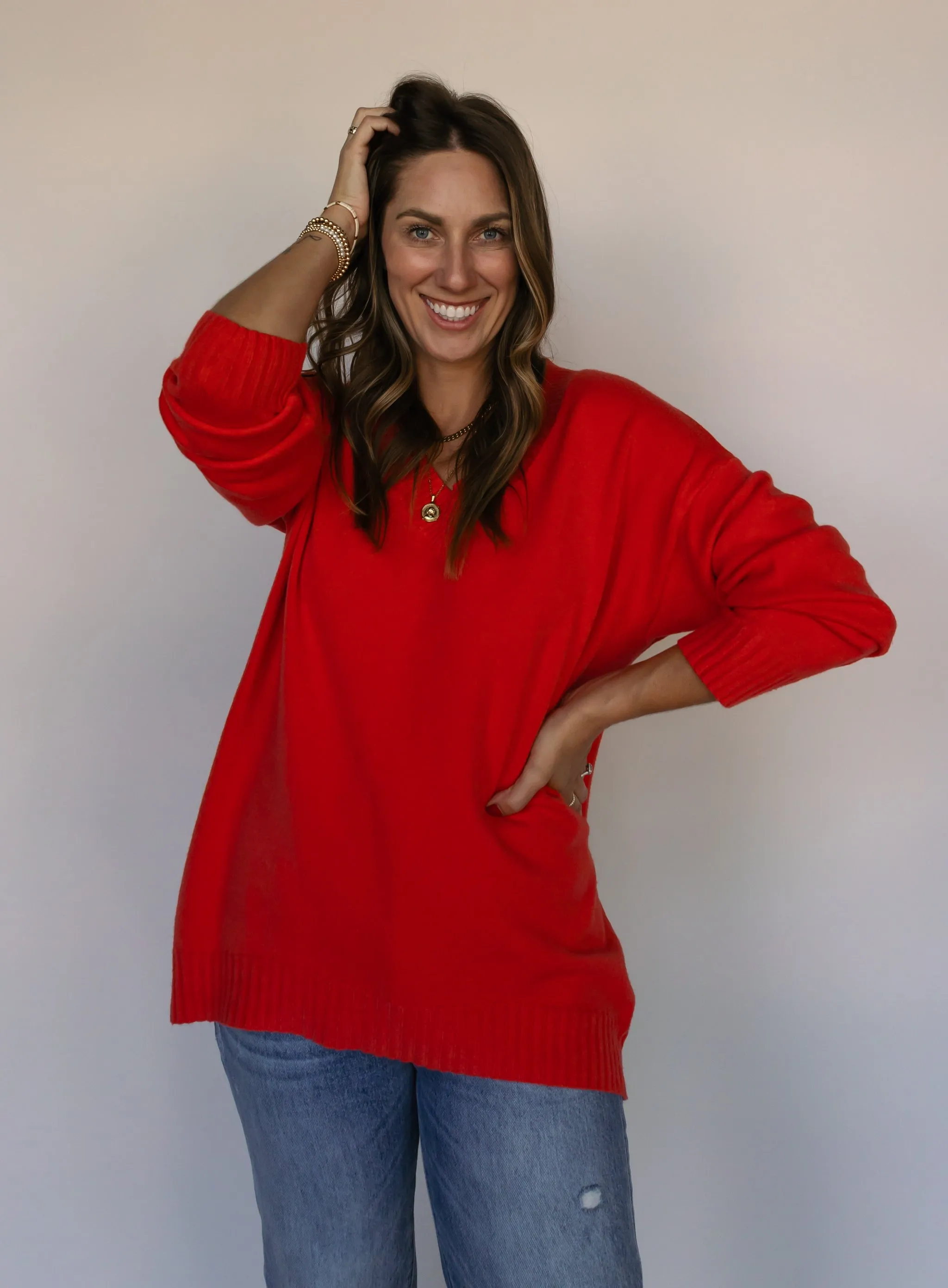 Marlowe V-Neck Sweater - Red - Final Sale