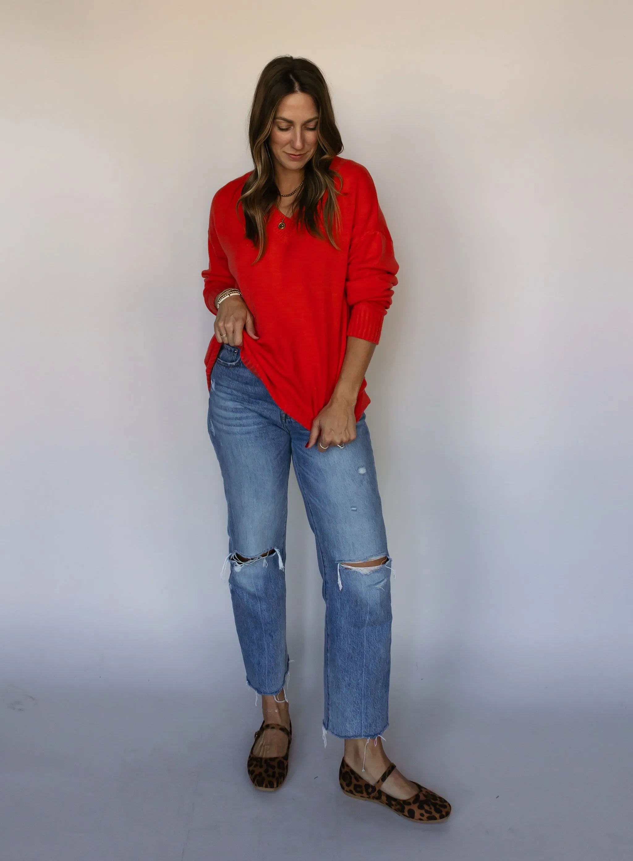 Marlowe V-Neck Sweater - Red - Final Sale