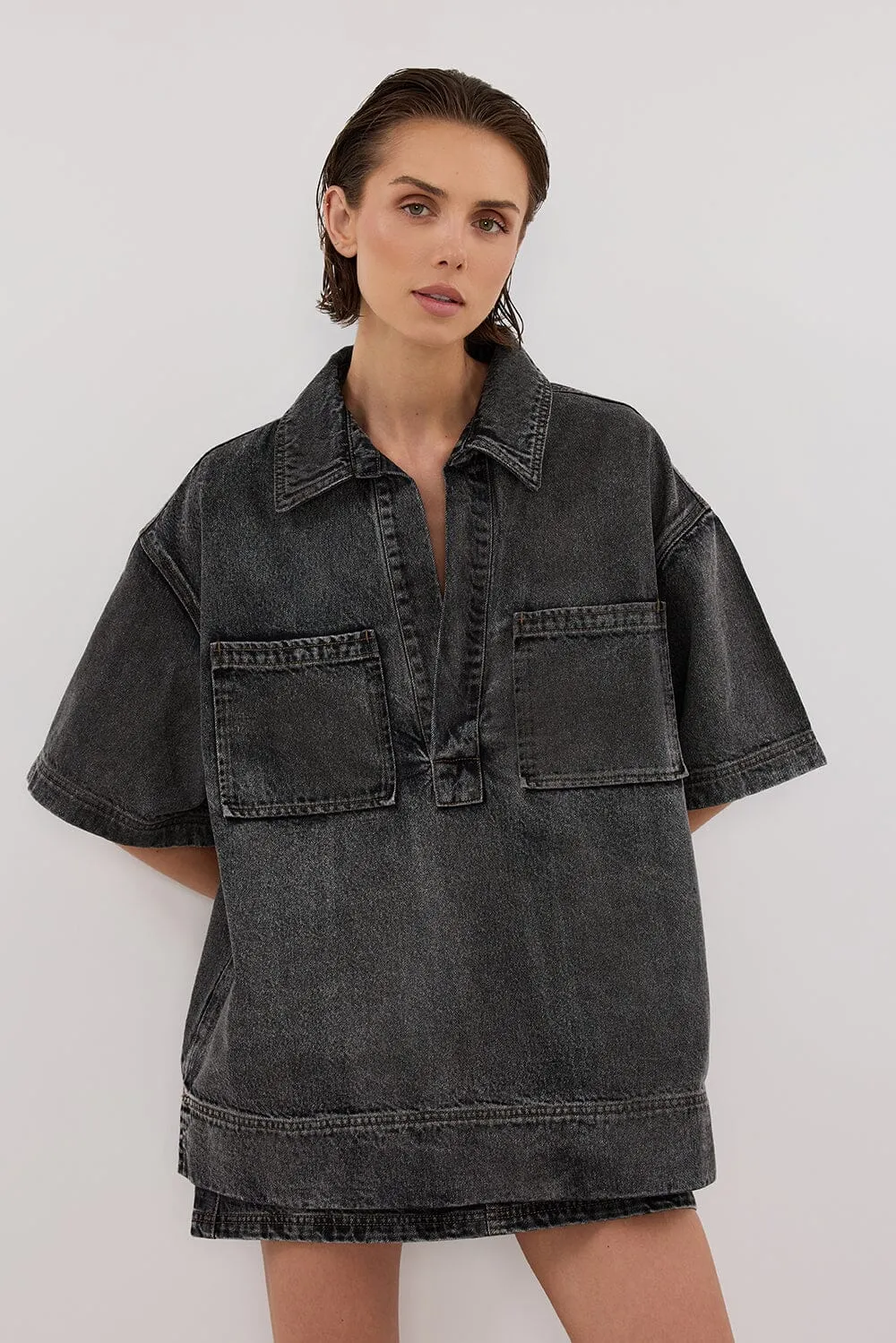 MASON WASHED BLACK BOXY DENIM SHIRT