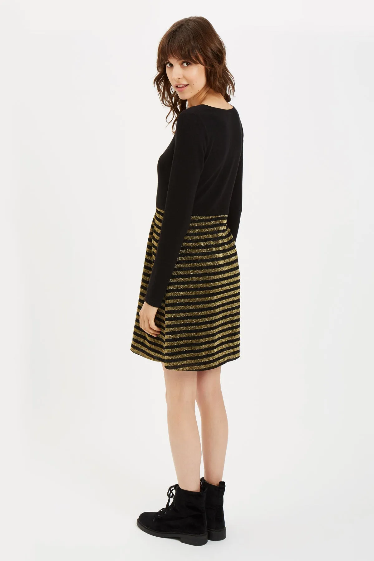 Metallic Long Sleeve Nolan Mini Dress in Gold
