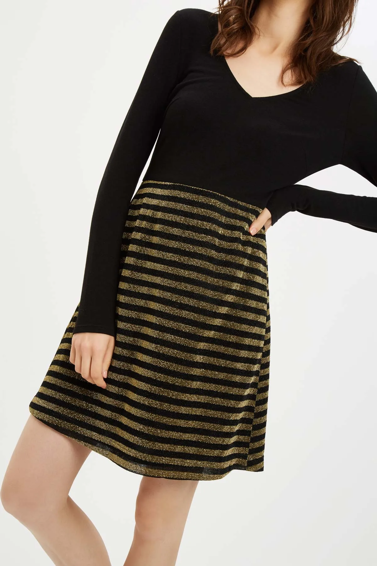 Metallic Long Sleeve Nolan Mini Dress in Gold