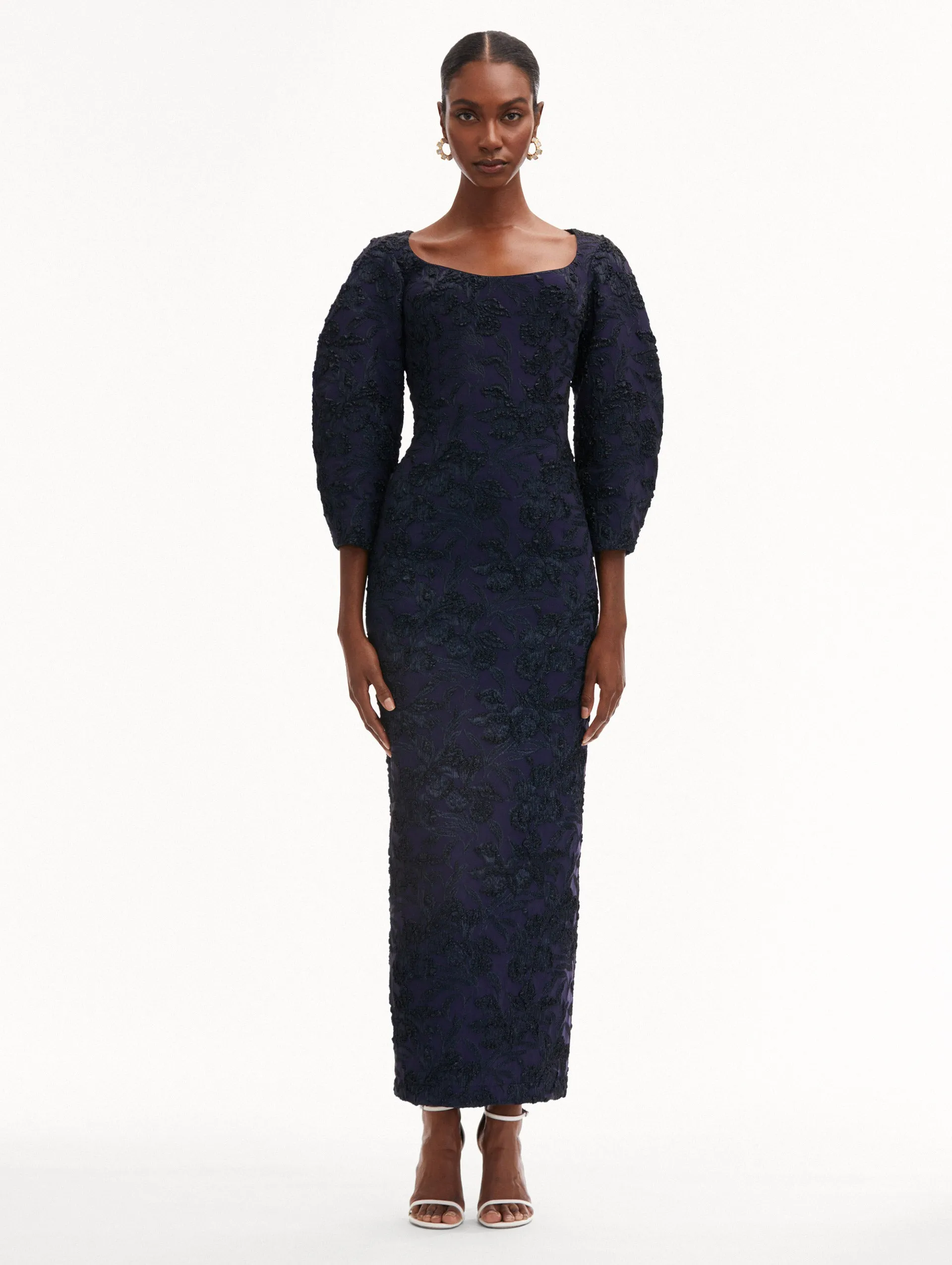Metallic Orchid Jacquard Colum Gown