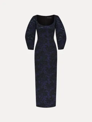 Metallic Orchid Jacquard Colum Gown