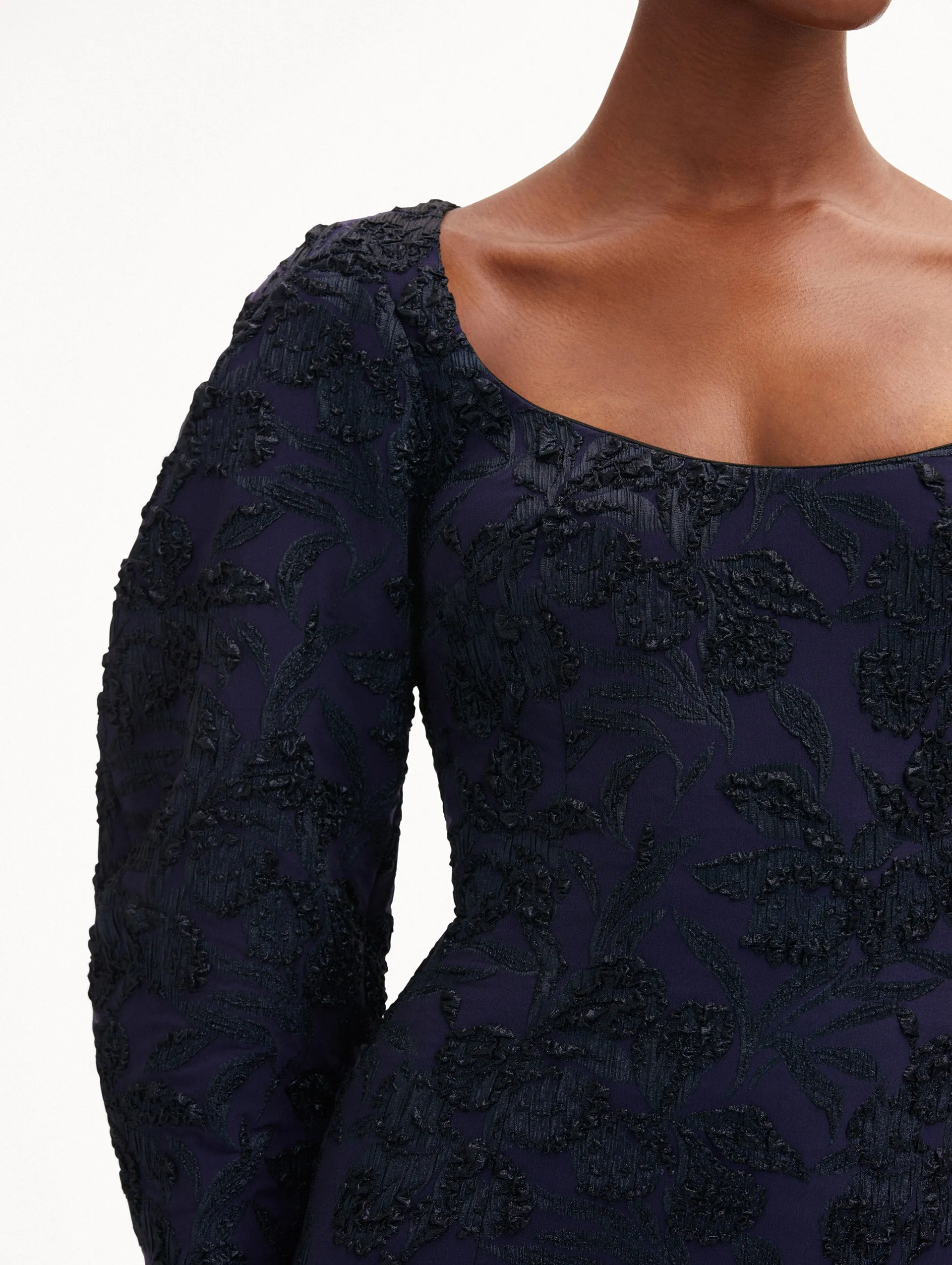 Metallic Orchid Jacquard Colum Gown