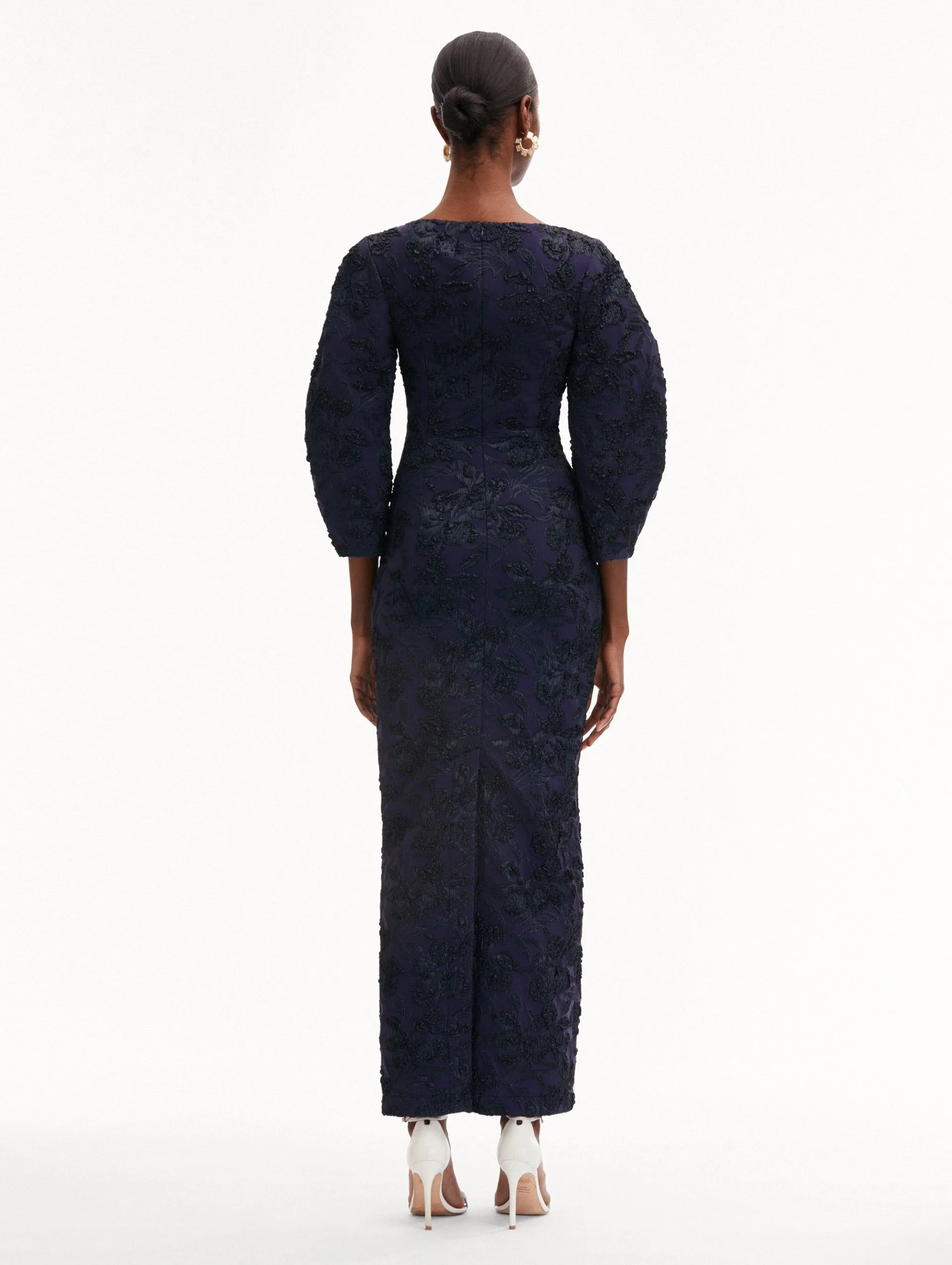 Metallic Orchid Jacquard Colum Gown