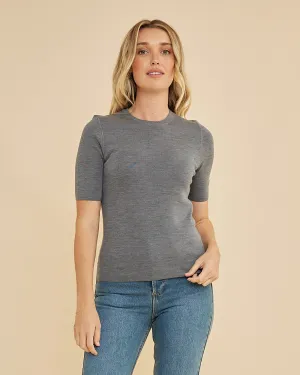 Molly Merino Knit Short Sleeve Top - Grey