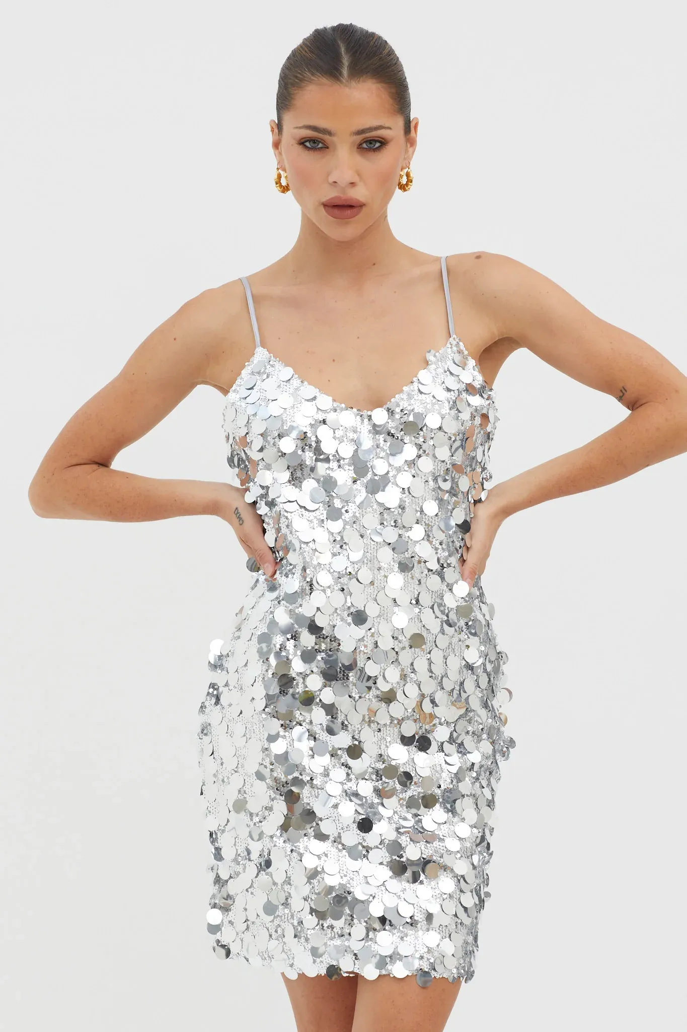Moon Dust Sequin Mini Dress Silver