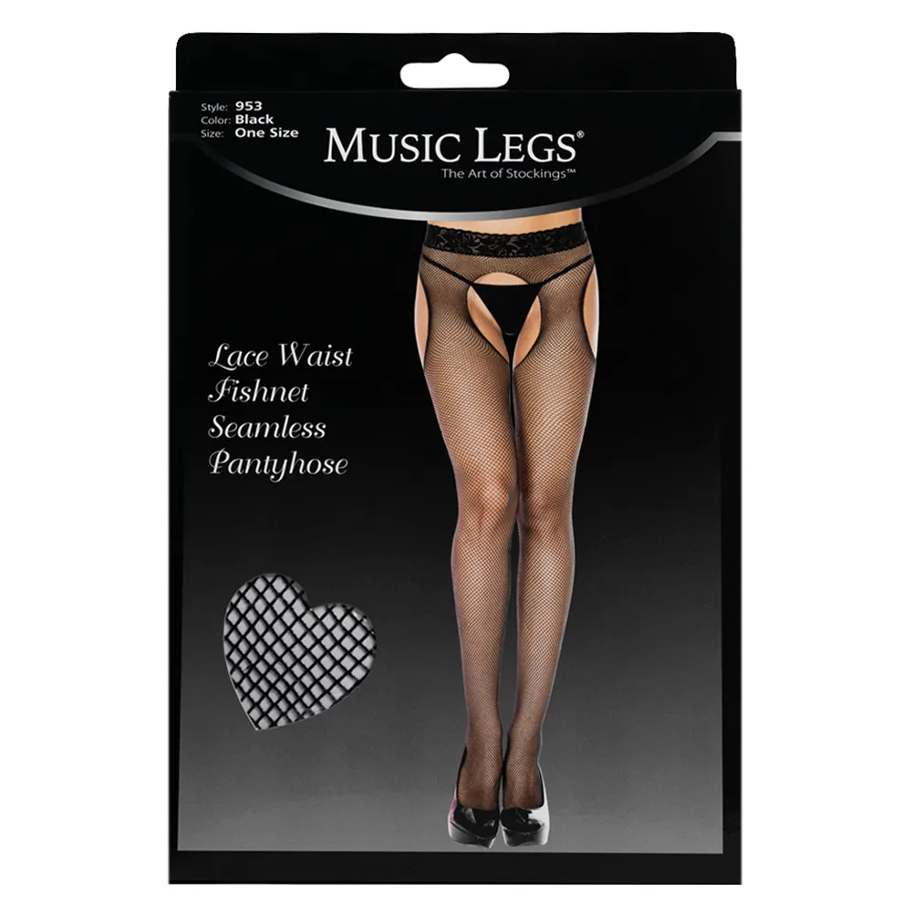 Music Legs Lace Waistband Crotchless Fishnet Suspender Pantyhose