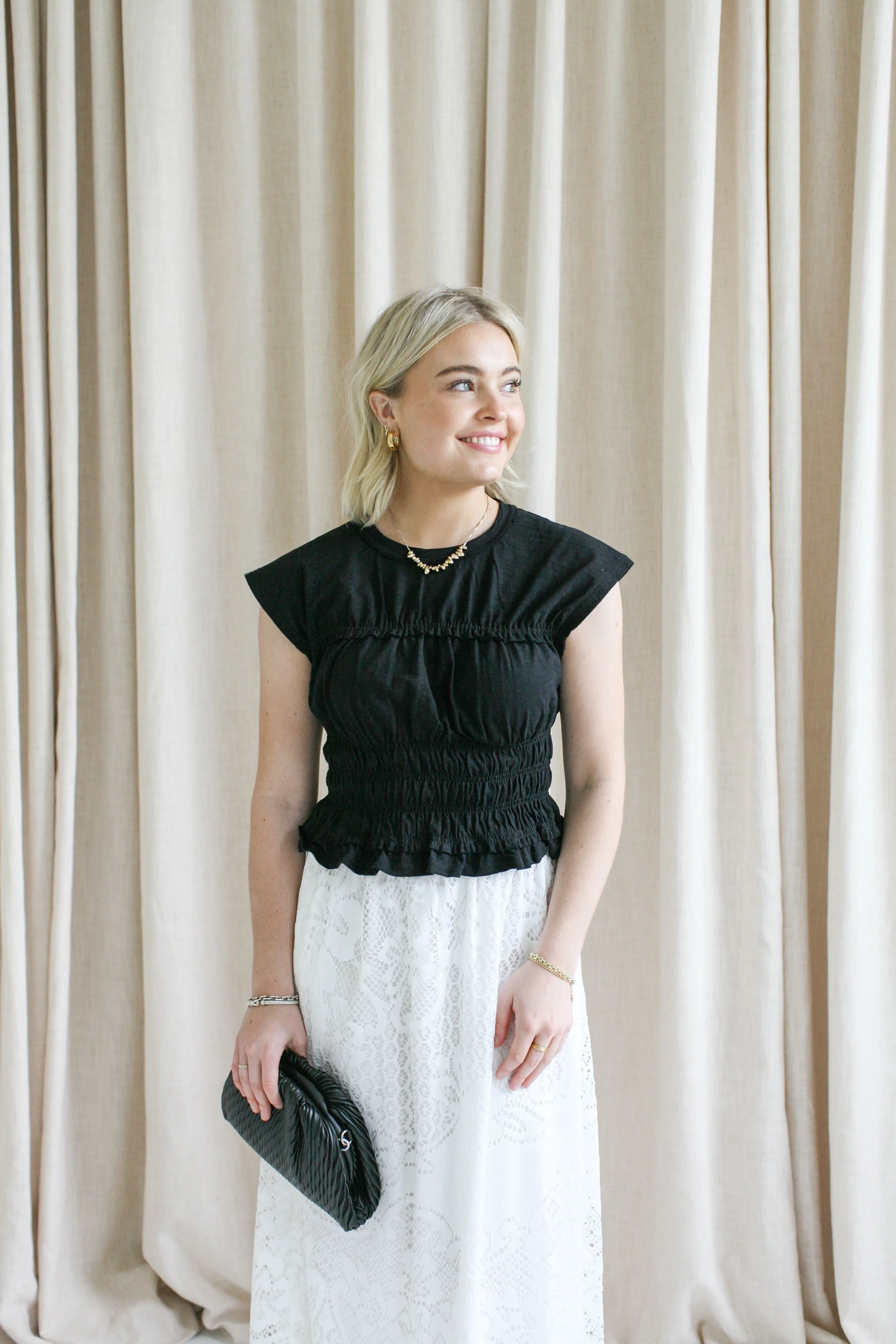 Mya Smocked Top - Black