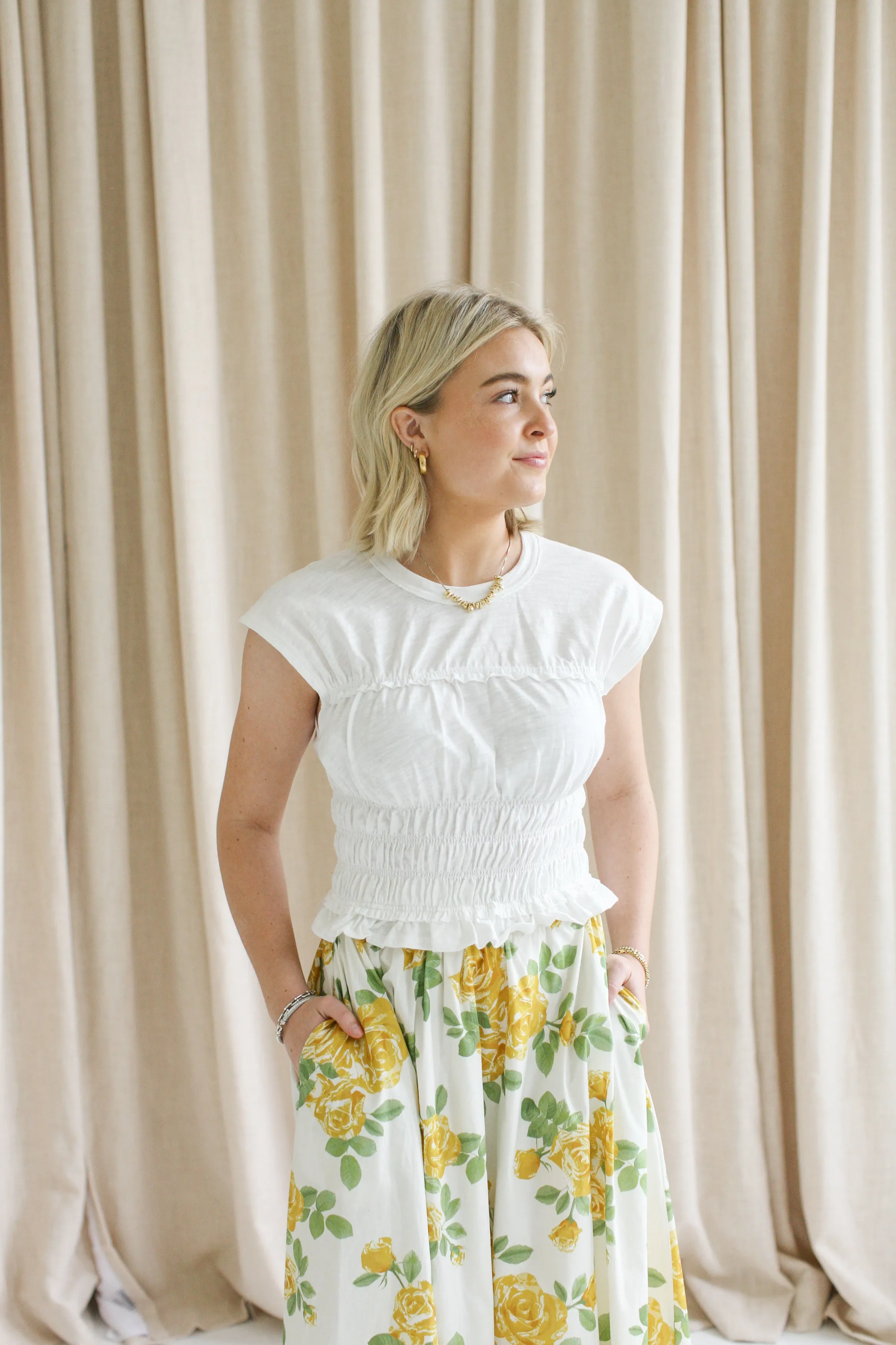 Mya Smocked Top - White