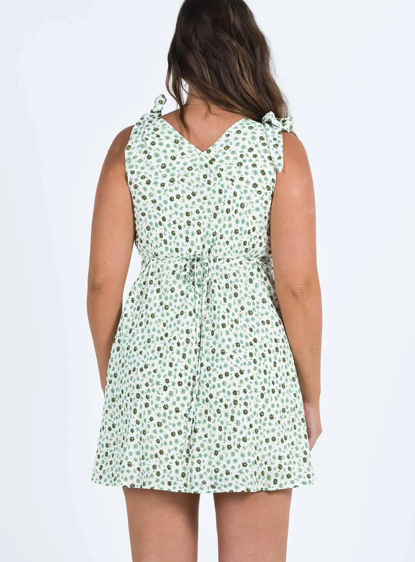 Nellie Tie Shoulder Mini Dress Green Floral