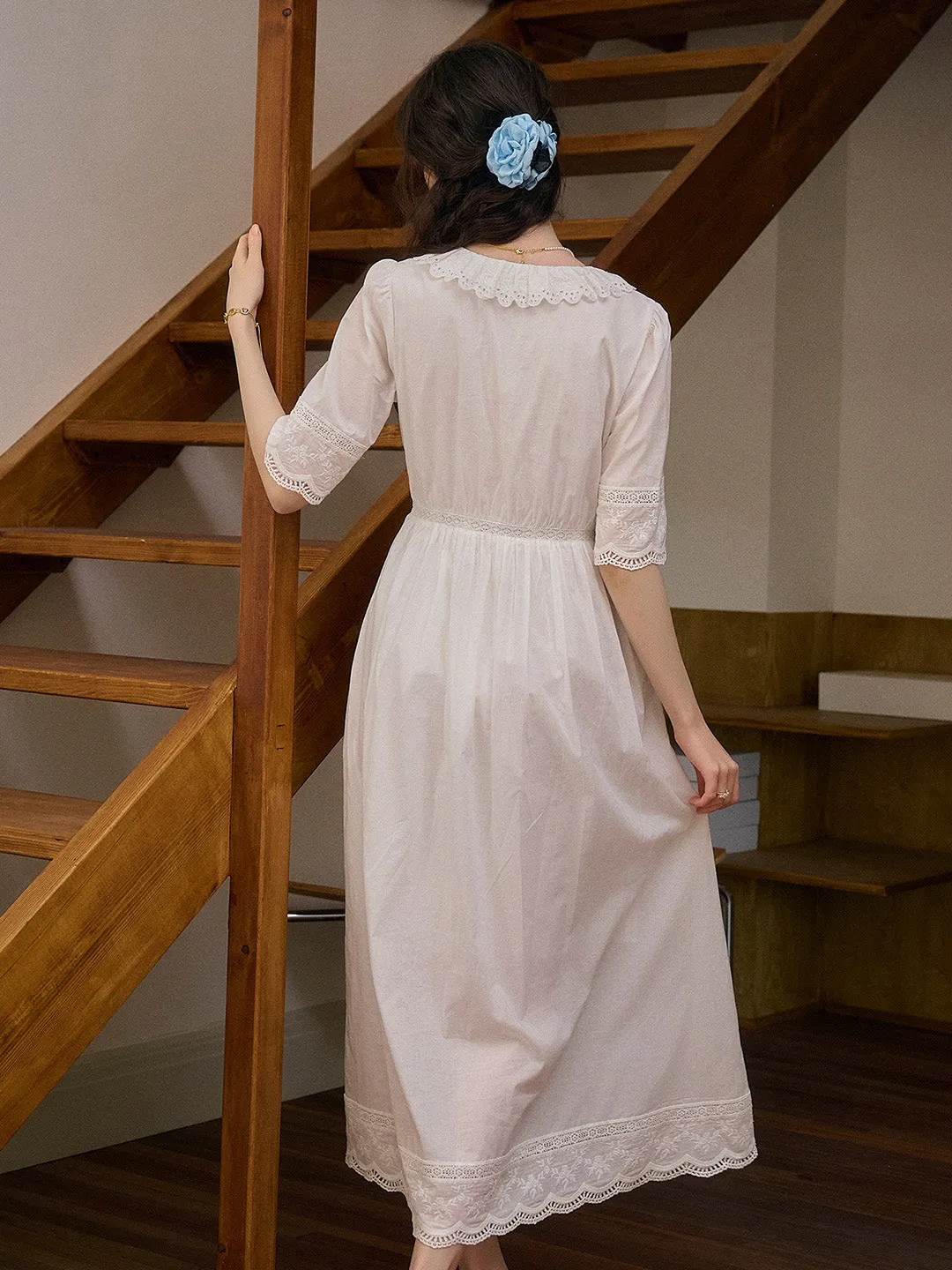 Noelle Ruffle V-Neck 100% Cotton Dress