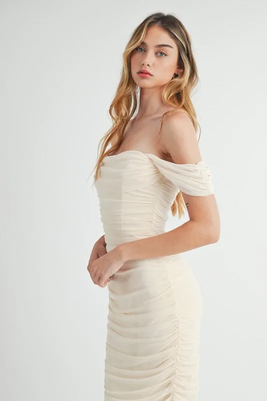 NUDE MESH TUBE TOP BODYCON
