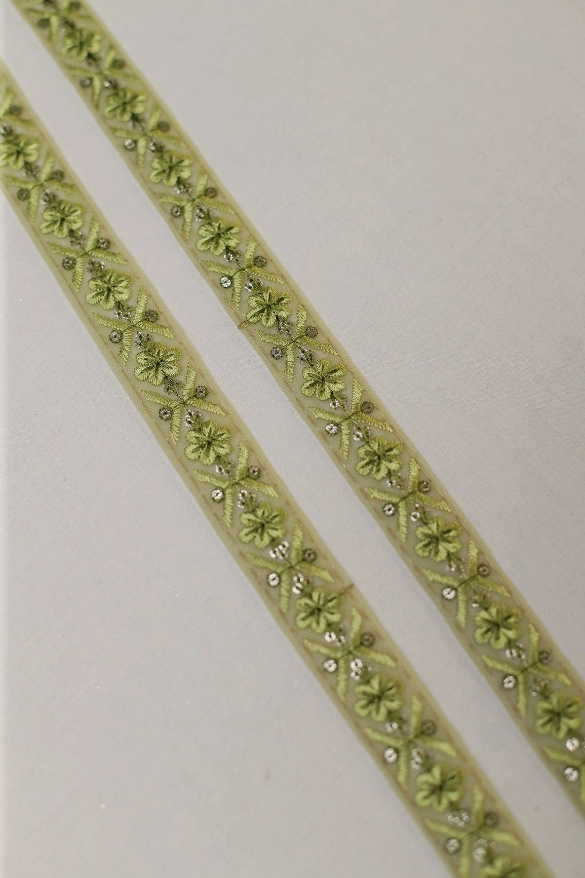 Olive Thread Work With Gold Sequins Embroidered Lace (9 Meters)