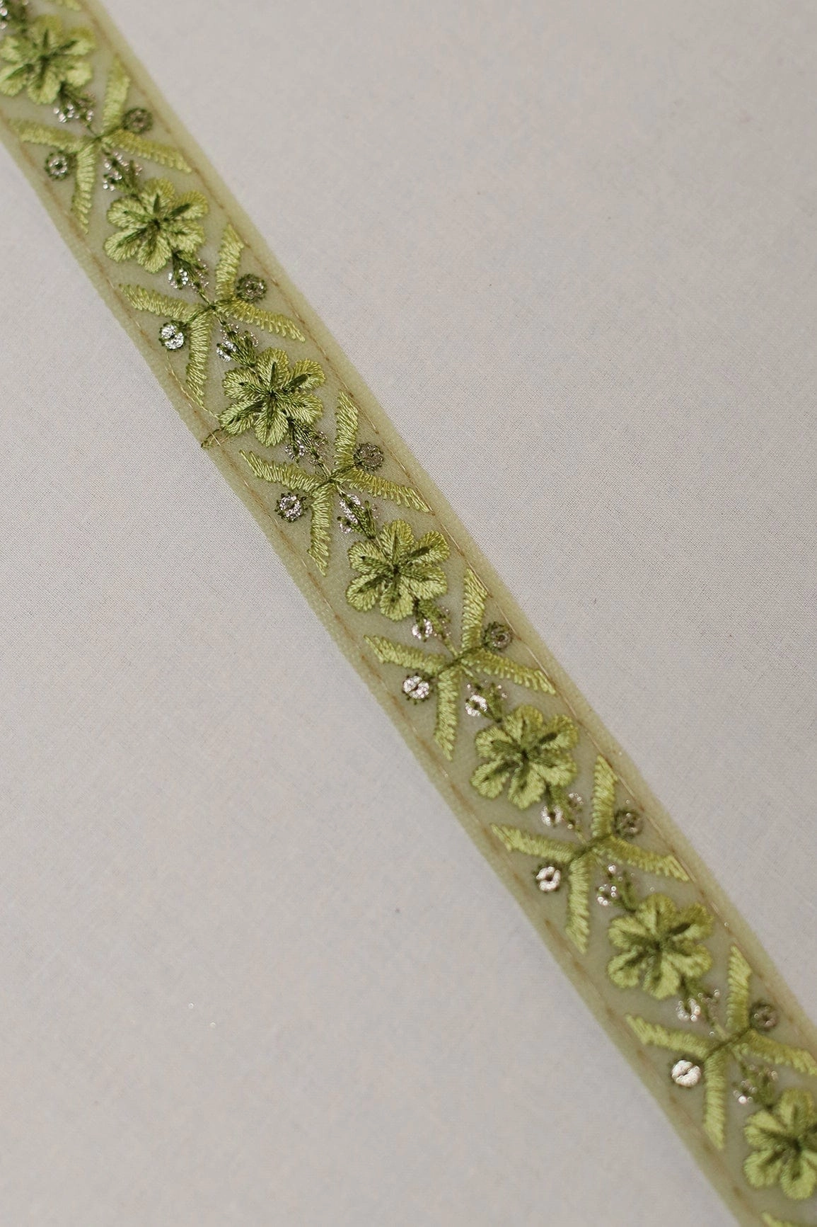 Olive Thread Work With Gold Sequins Embroidered Lace (9 Meters)