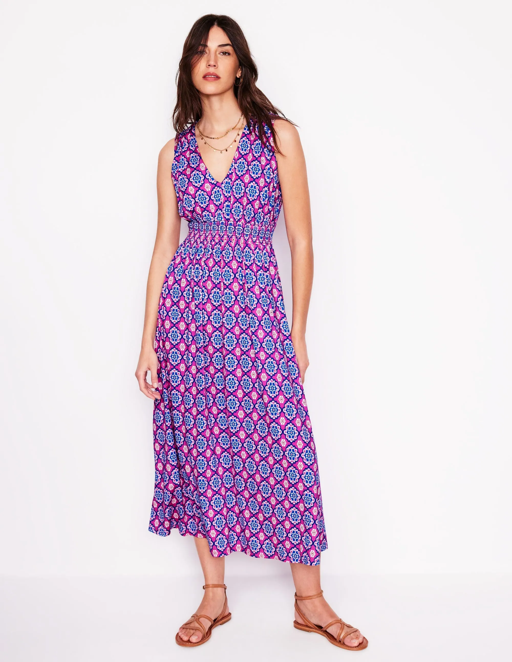 Paloma Jersey Maxi Dress-Cosmos Pink. Bloom Geo