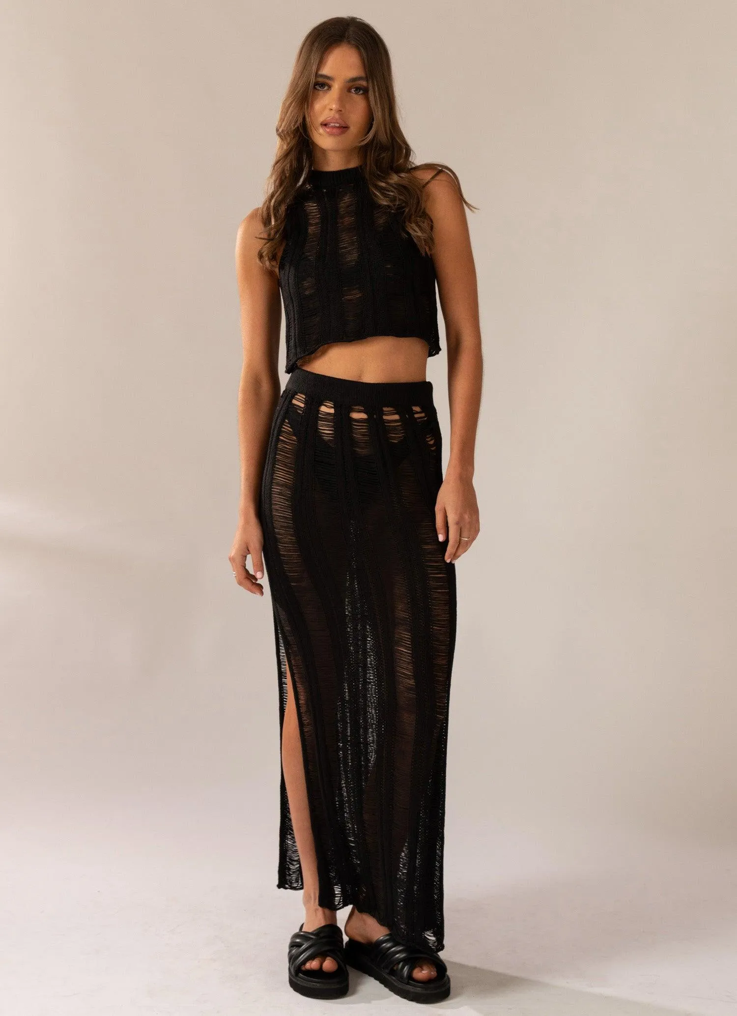 Perri Ladder Knit Tank - Black
