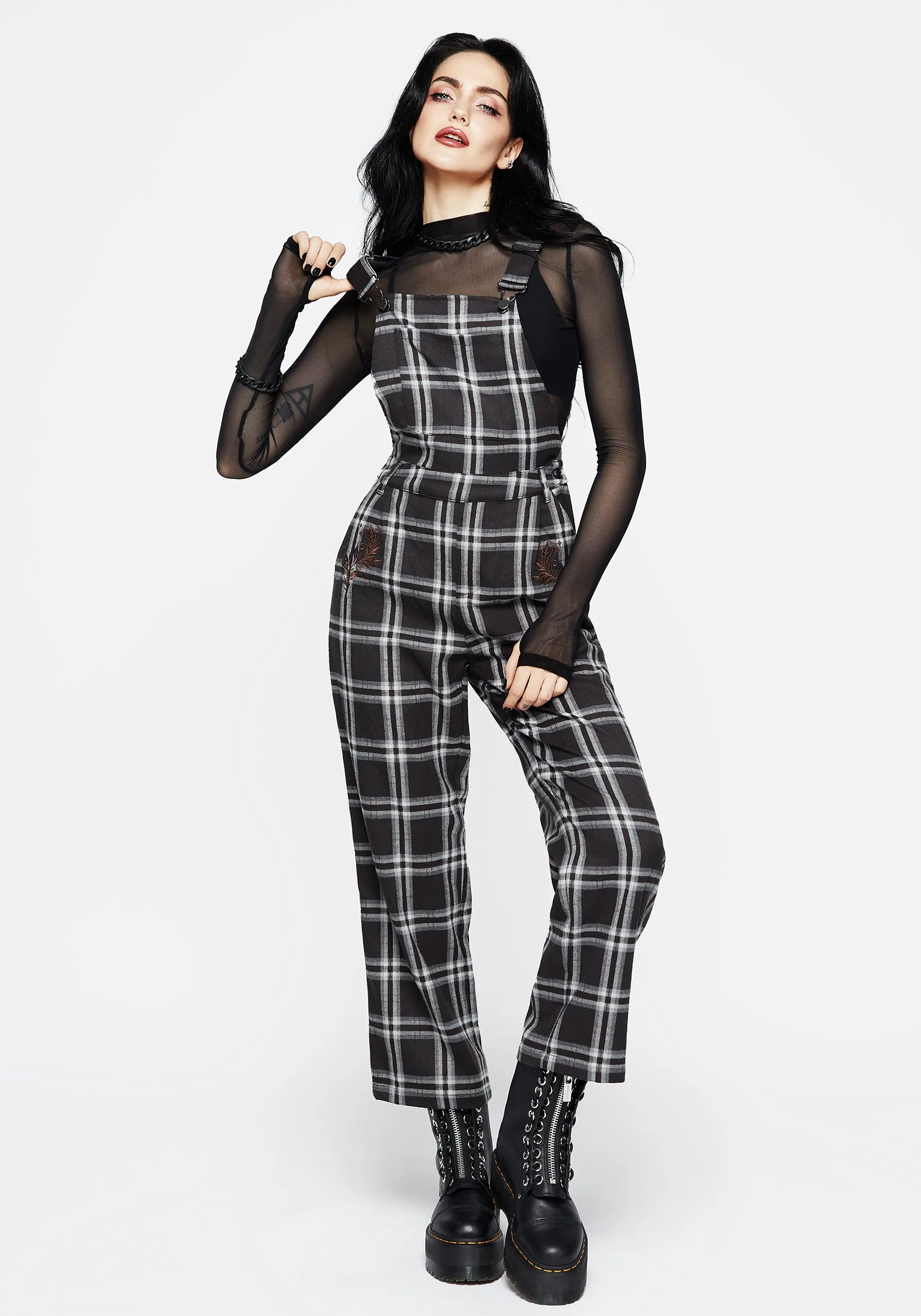 Persimmon Embroidered Check Dungarees