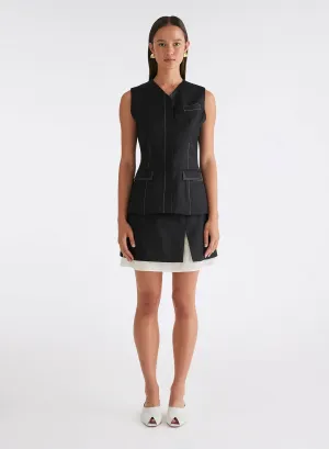 PHILLIPA TOP (BLACK W/ TOP STITCH)
