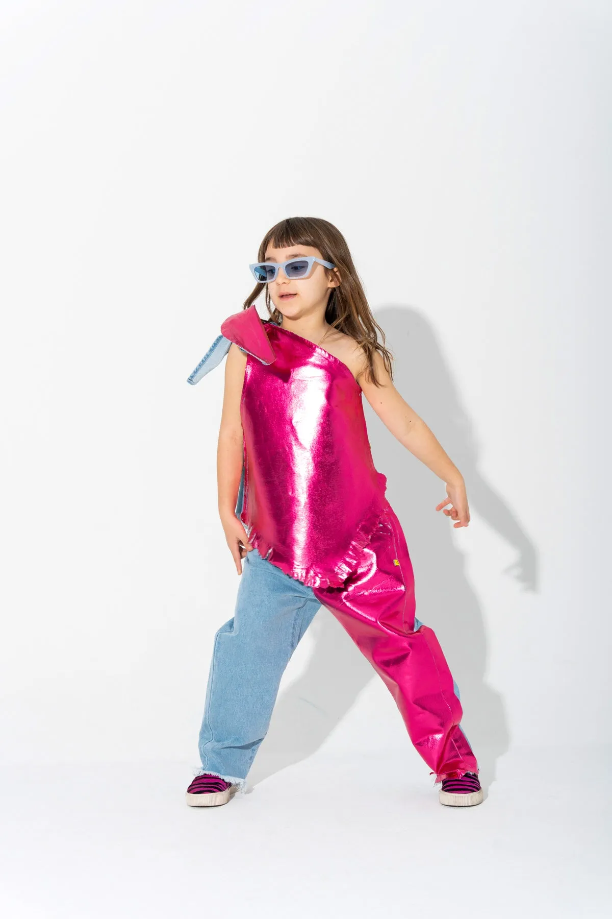 PINK FOIL BAGGY TROUSERS