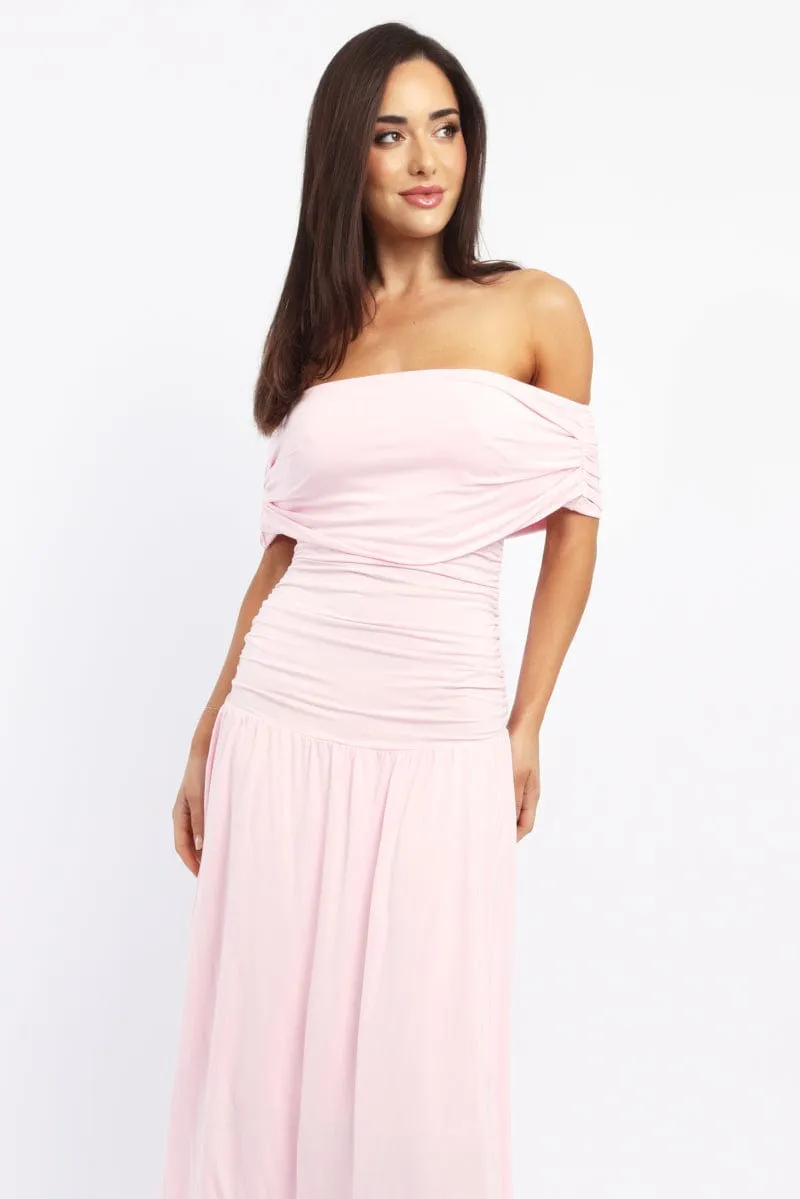Pink Off Shoulder Maxi Dress