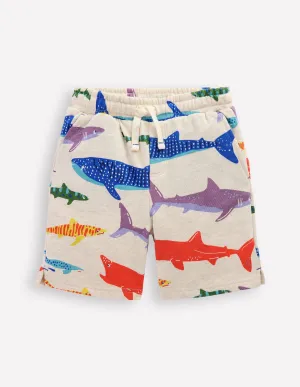 Printed Comfy Shorts-Oatmeal Marl Riso Shark