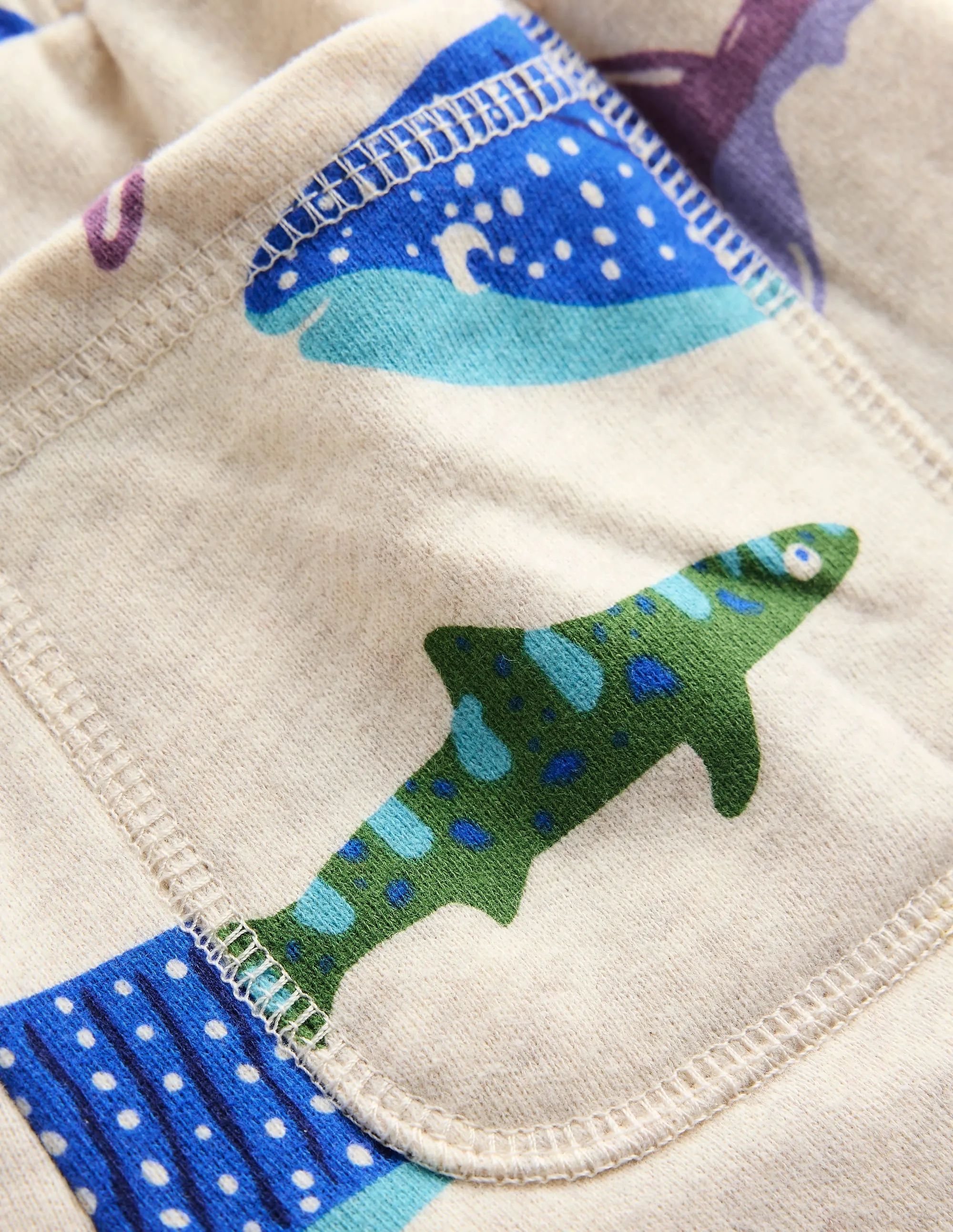 Printed Comfy Shorts-Oatmeal Marl Riso Shark