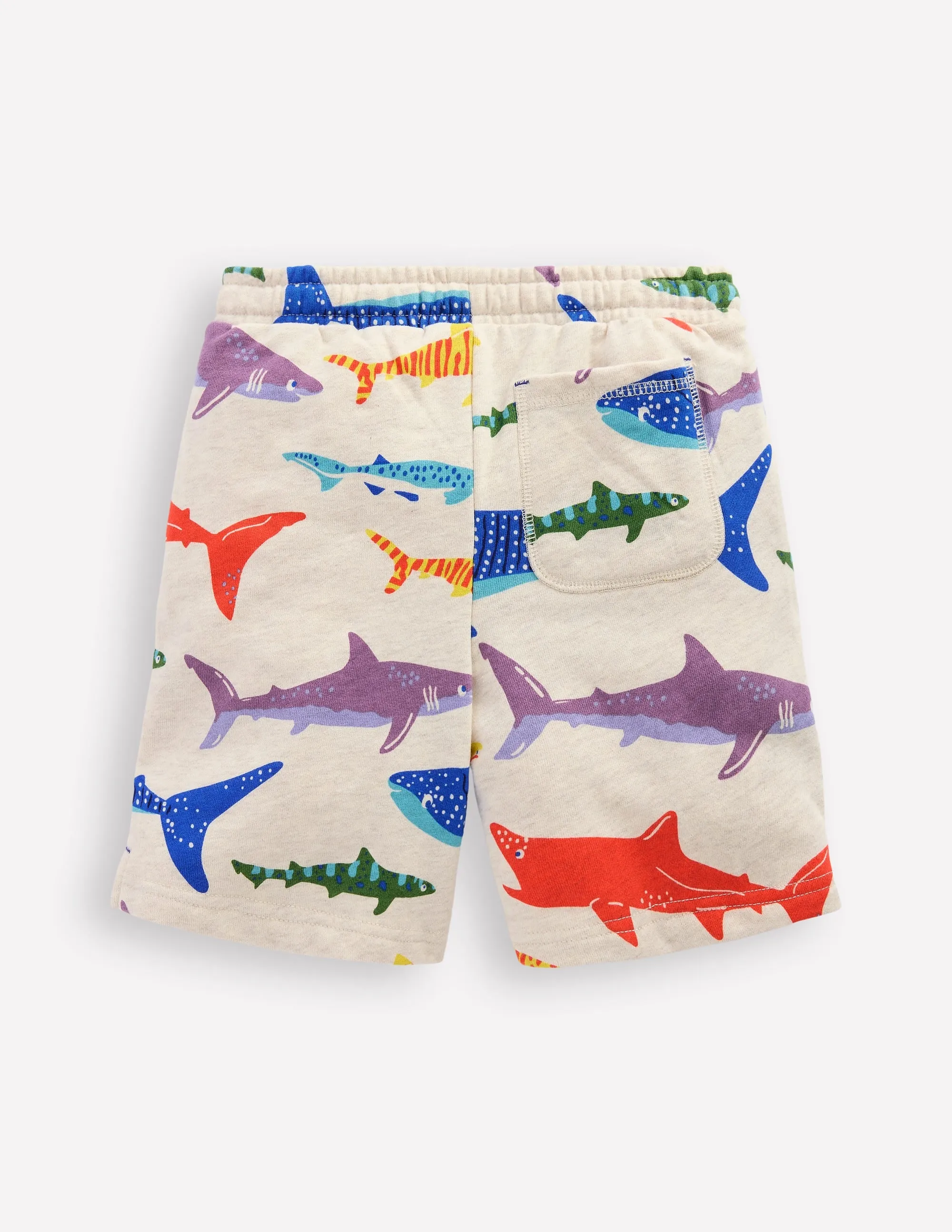 Printed Comfy Shorts-Oatmeal Marl Riso Shark
