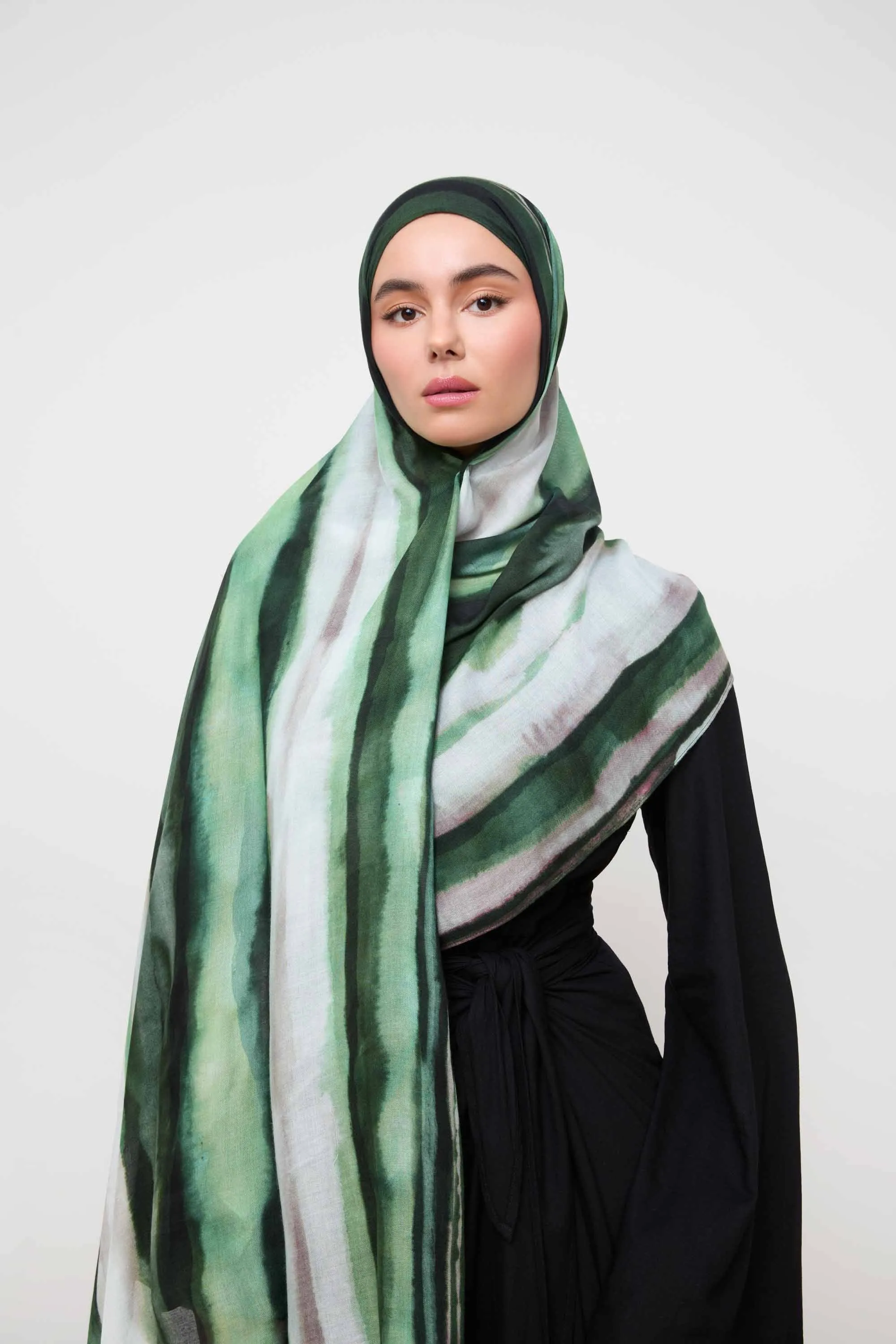Printed Modal Hijab - Evergreen Waves