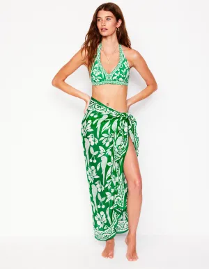 Printed Sarong Scarf-Green Tambourine. Parrot Pop