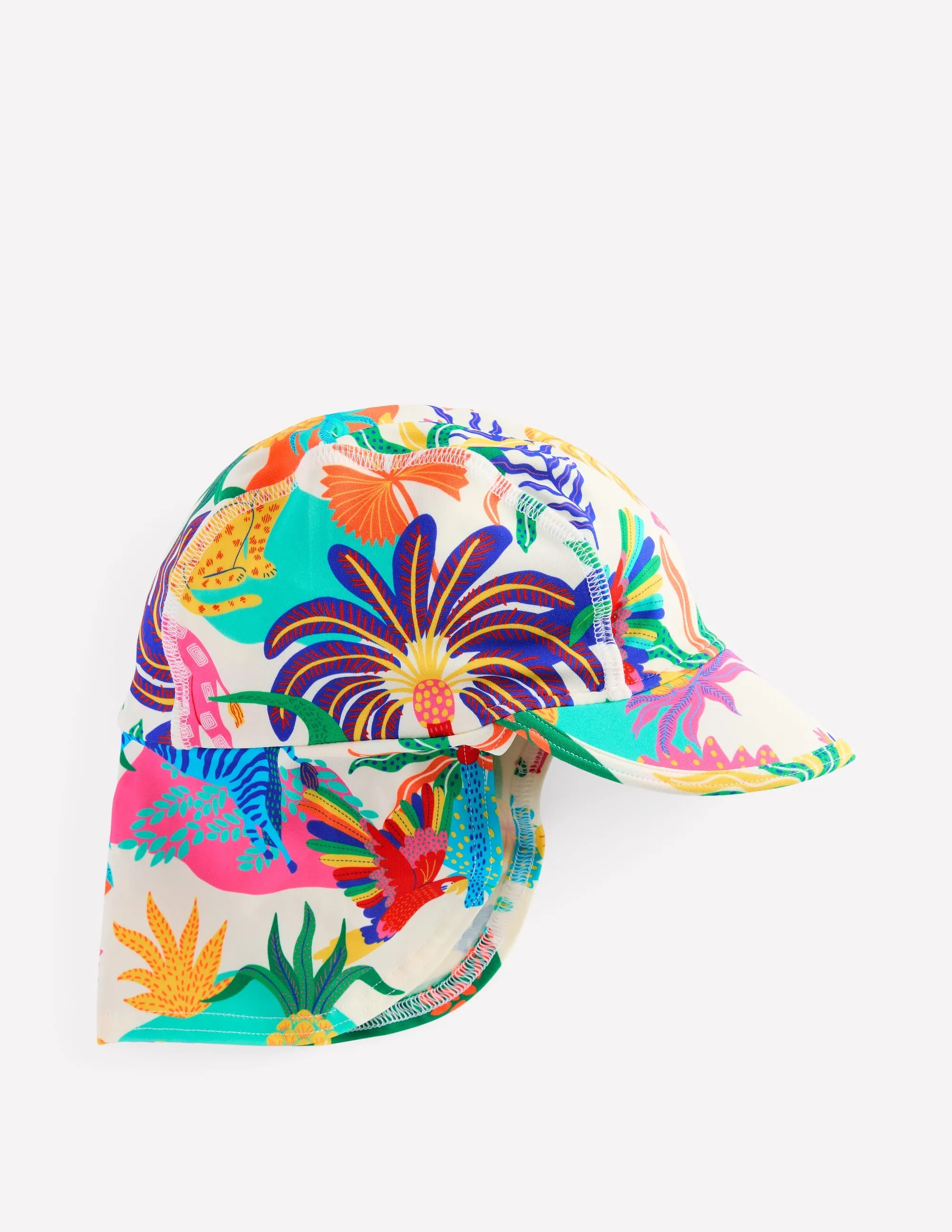 Printed Sun Safe Hat-Soft Ivory Multi Jungle
