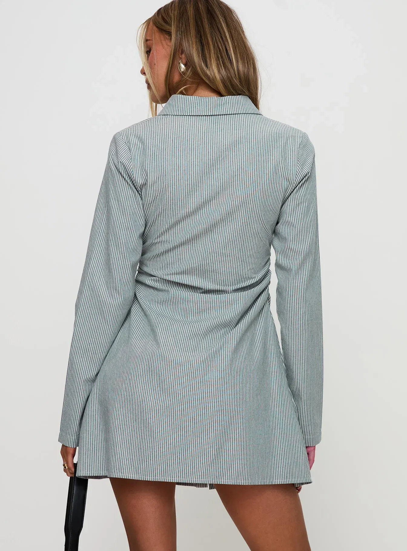 Publicity Long Sleeve Mini Dress Blue Pinstripe