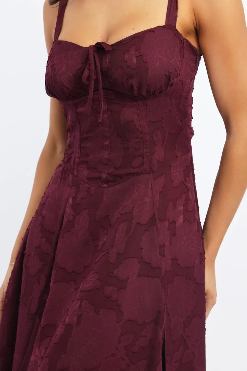 Red Midi Dress Burn Out