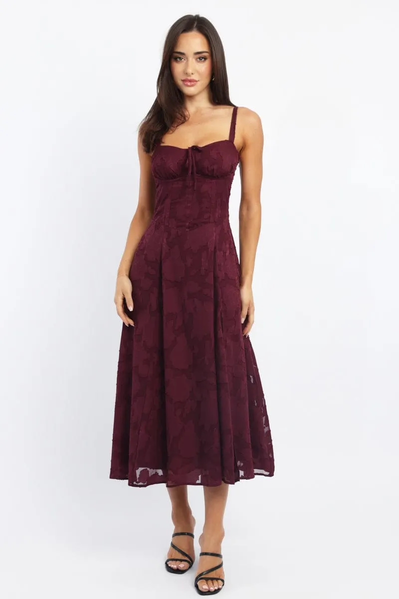 Red Midi Dress Burn Out