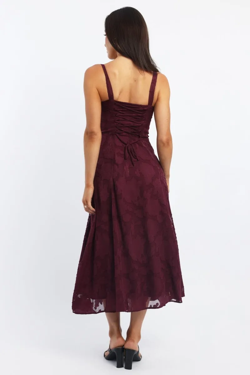 Red Midi Dress Burn Out