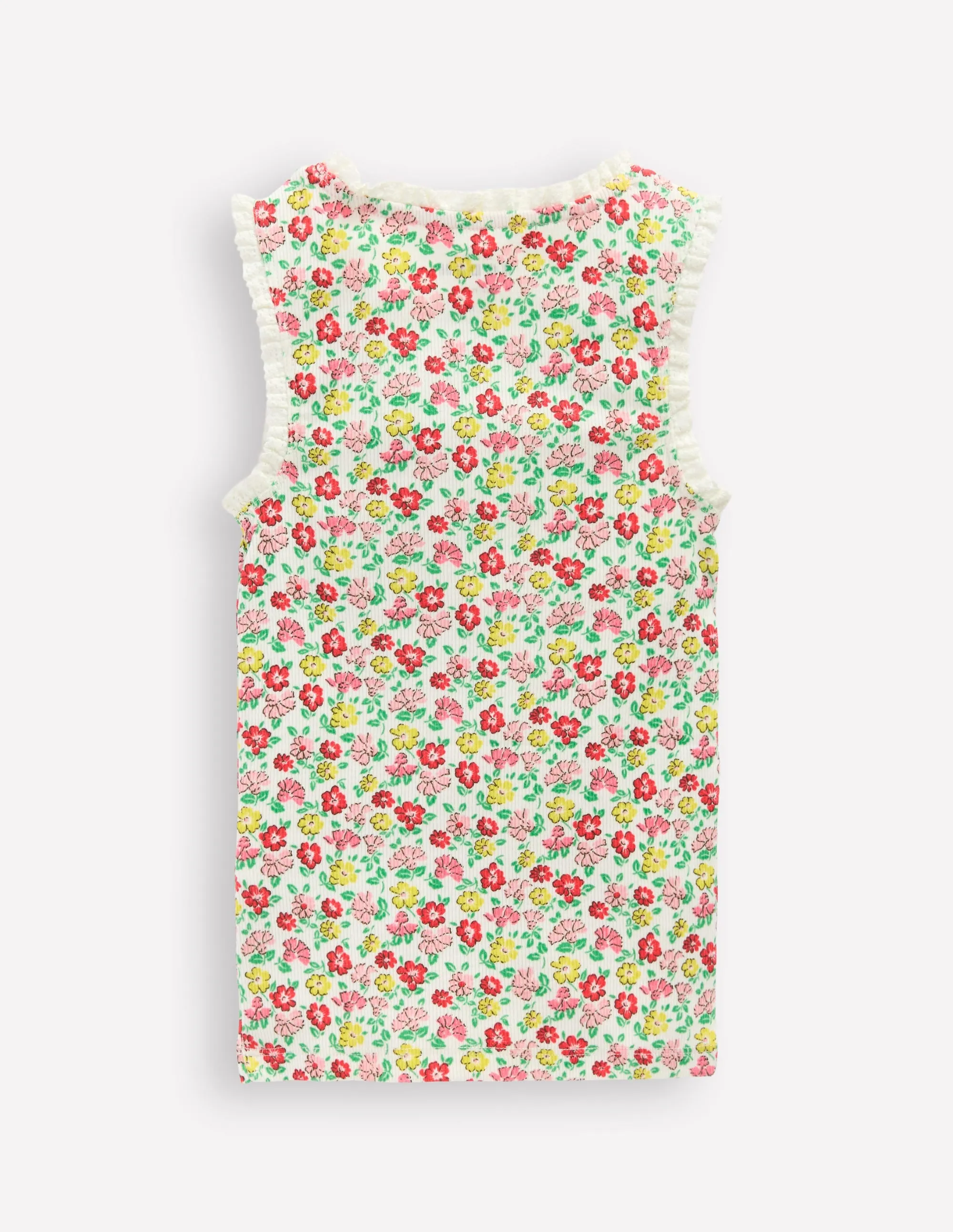 Ribbed Lace Trim Vest-Multi Summer Flowerbed