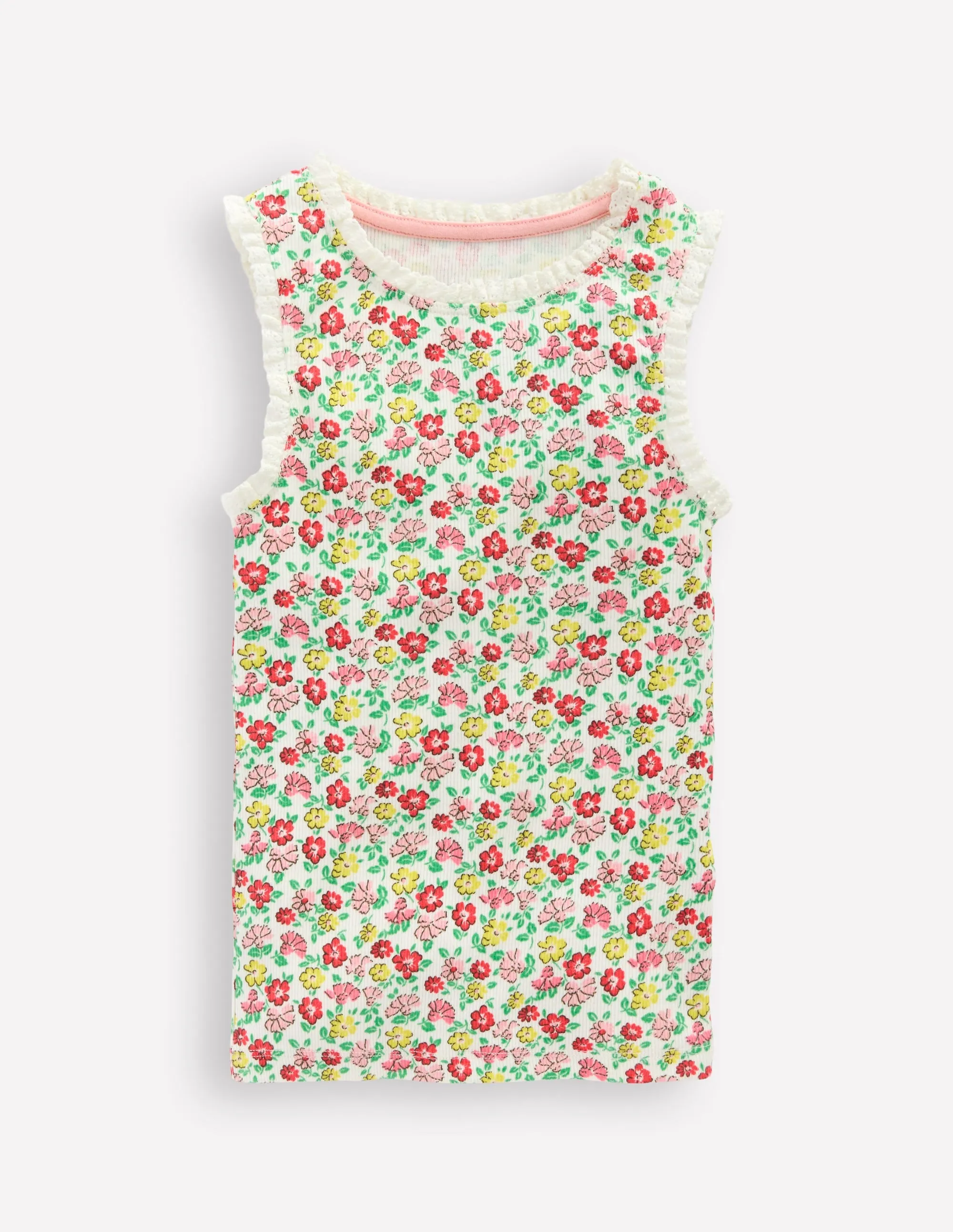 Ribbed Lace Trim Vest-Multi Summer Flowerbed
