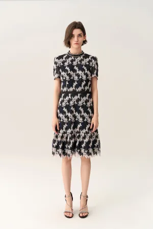 Short-sleeve Lurex Lace Ruffle-detail Dress