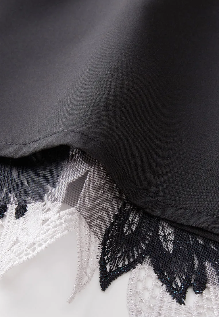 Short-sleeve Lurex Lace Ruffle-detail Dress