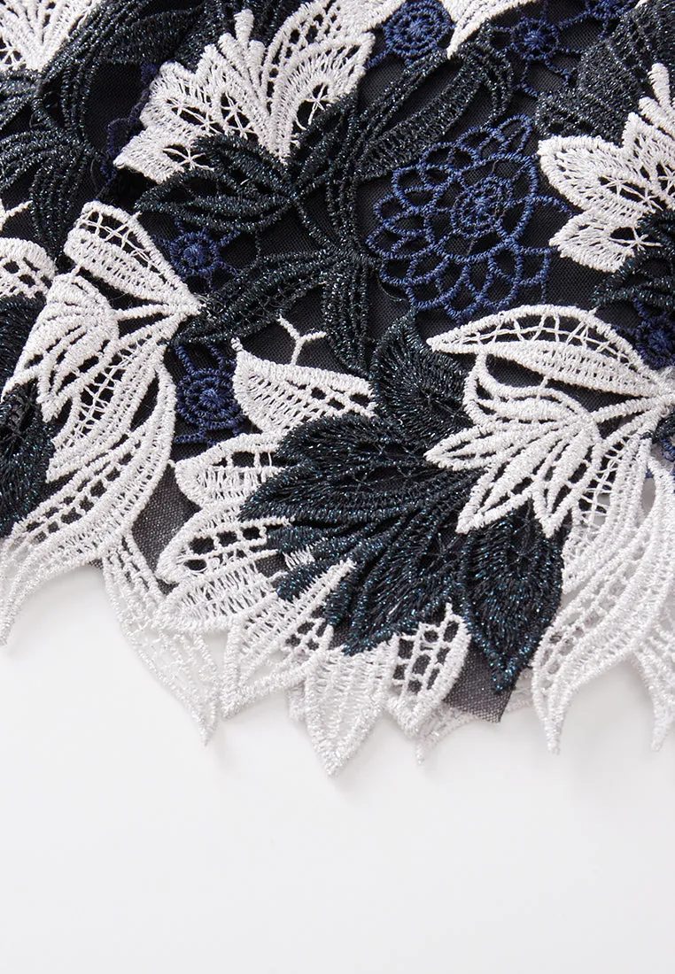Short-sleeve Lurex Lace Ruffle-detail Dress