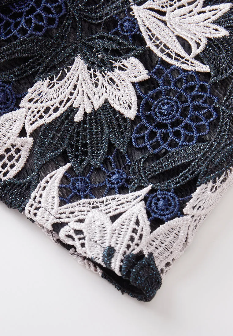 Short-sleeve Lurex Lace Ruffle-detail Dress