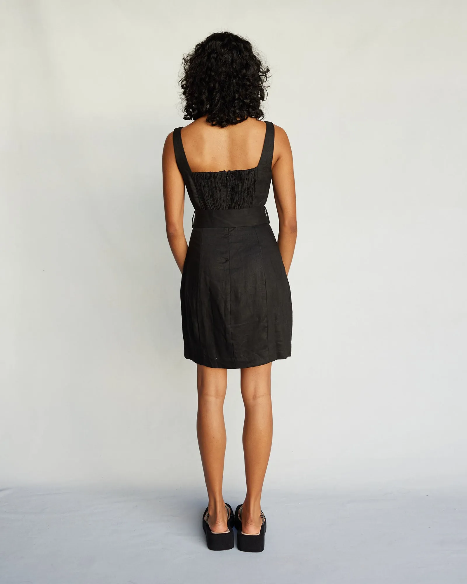 Silas Linen Mini Dress - Black