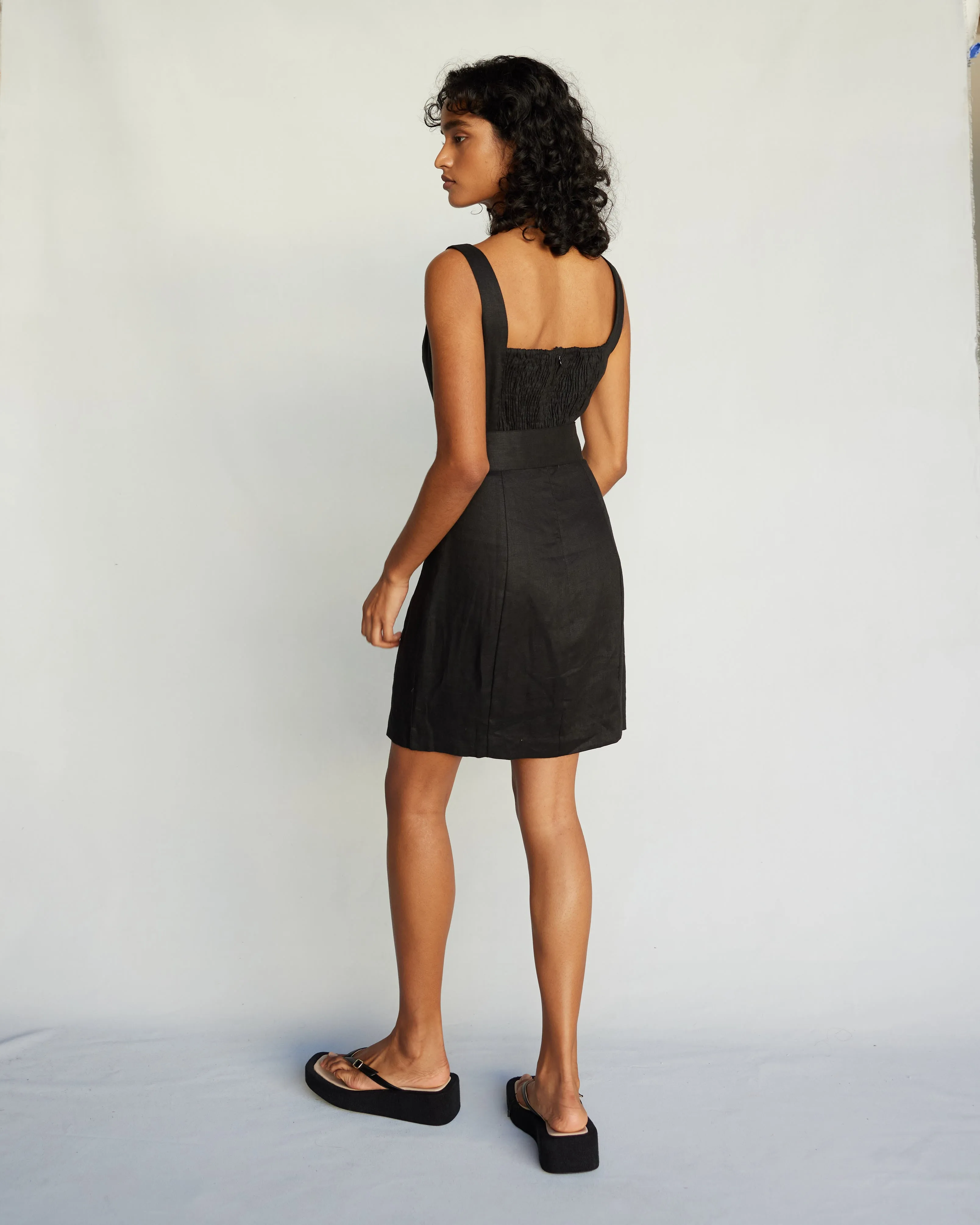 Silas Linen Mini Dress - Black